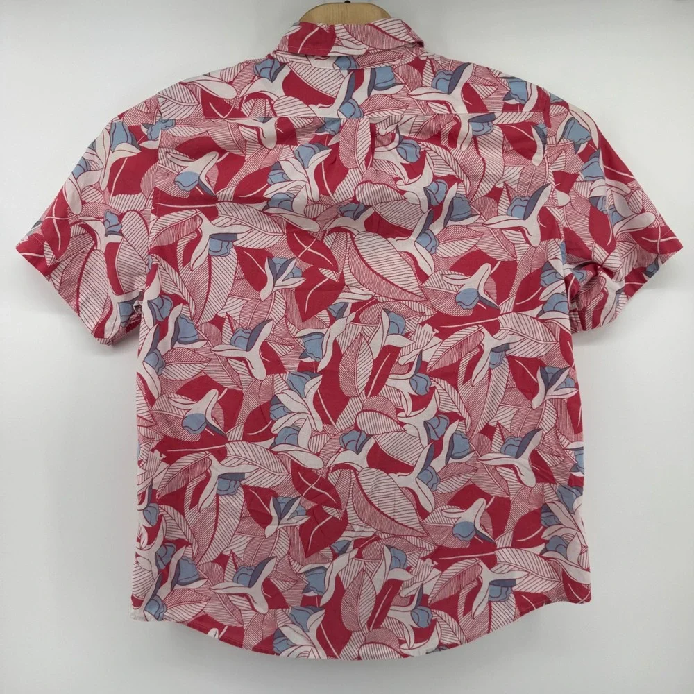 Vineyard Vines Mens Slim Fit Murray Shirt Red Blue Floral Leaf Cotton Large